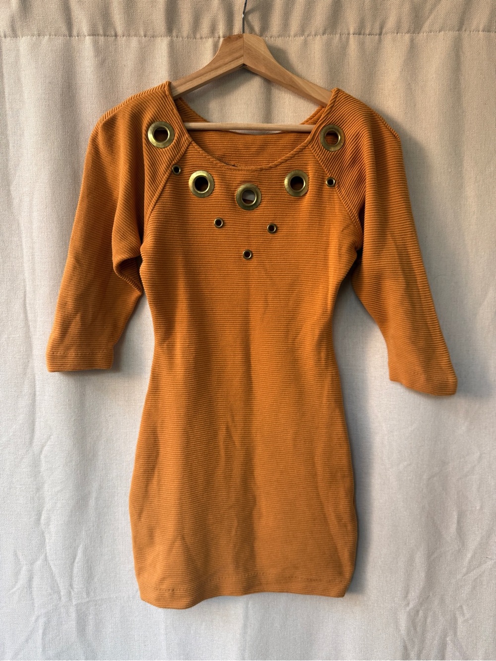 Vintage Orange Knit Dress with Metallic Eyelets